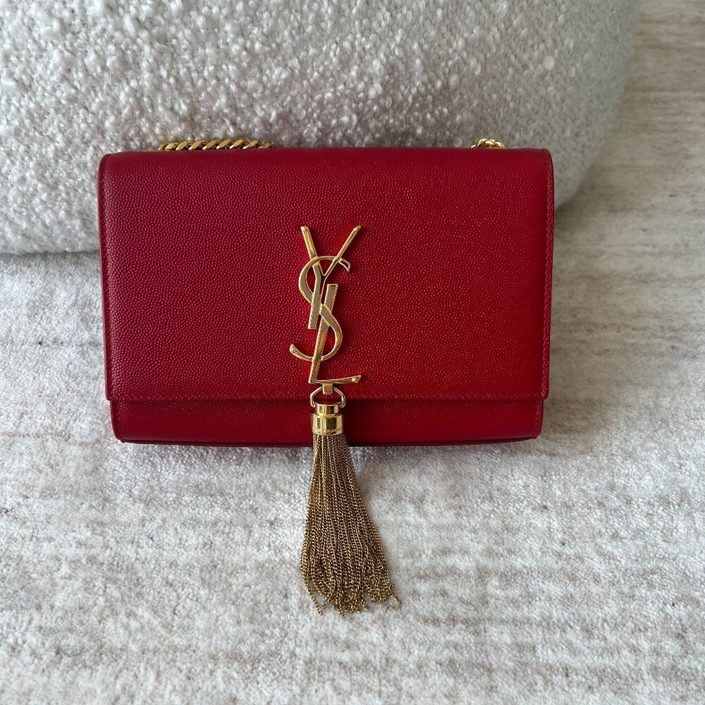 YSL Saint Laurent KATE SMALL CHAIN BAG GRAIN POUDRE EMBOSSED LEATHER